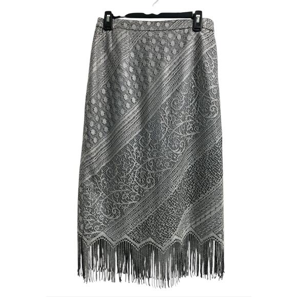 Caramia Vintage Metallic Gray Western 2 piece Suit Jacket Skirt Tassel Womens 12 - Picture 5 of 13